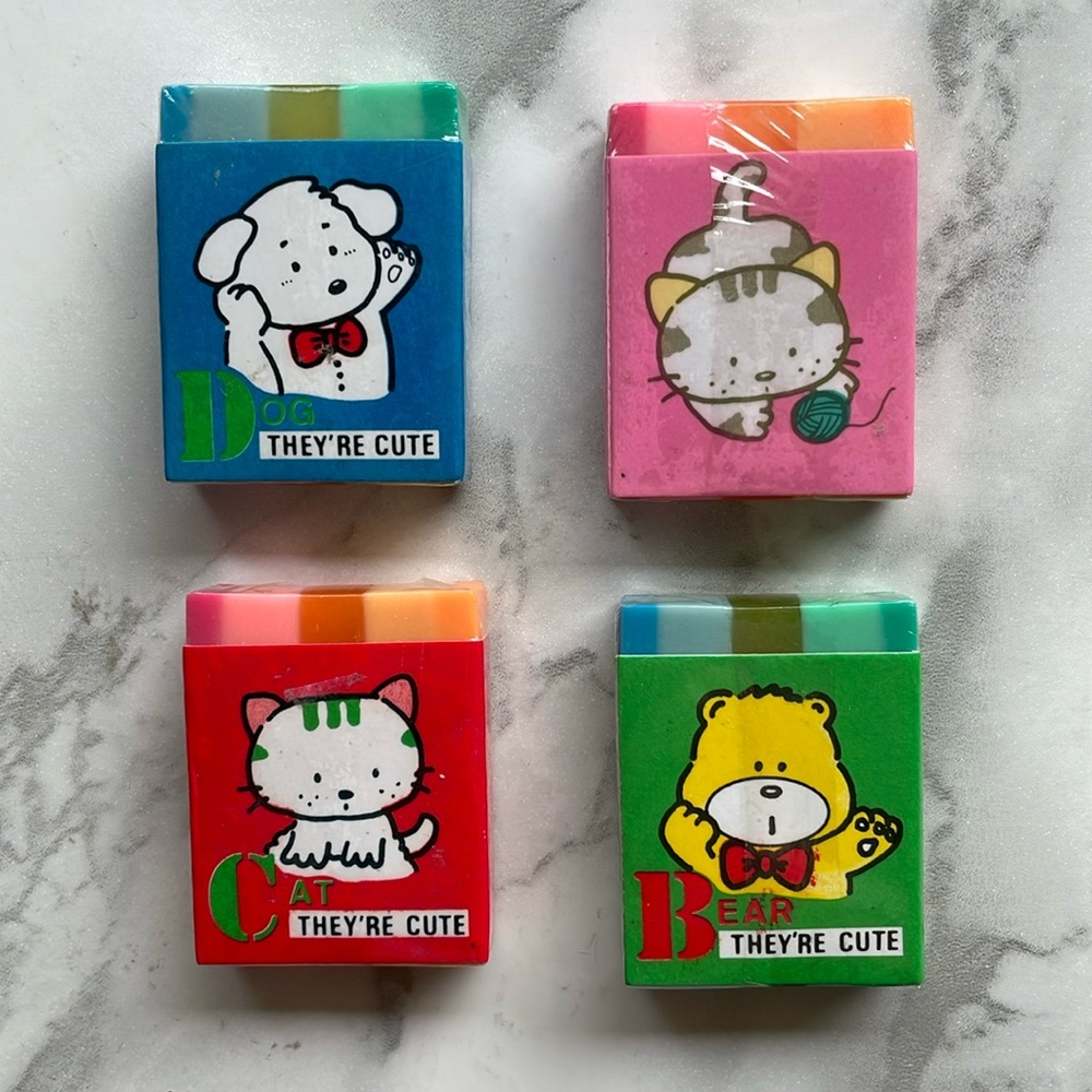 Vintage Cat Dog Bear sealed eraser lot